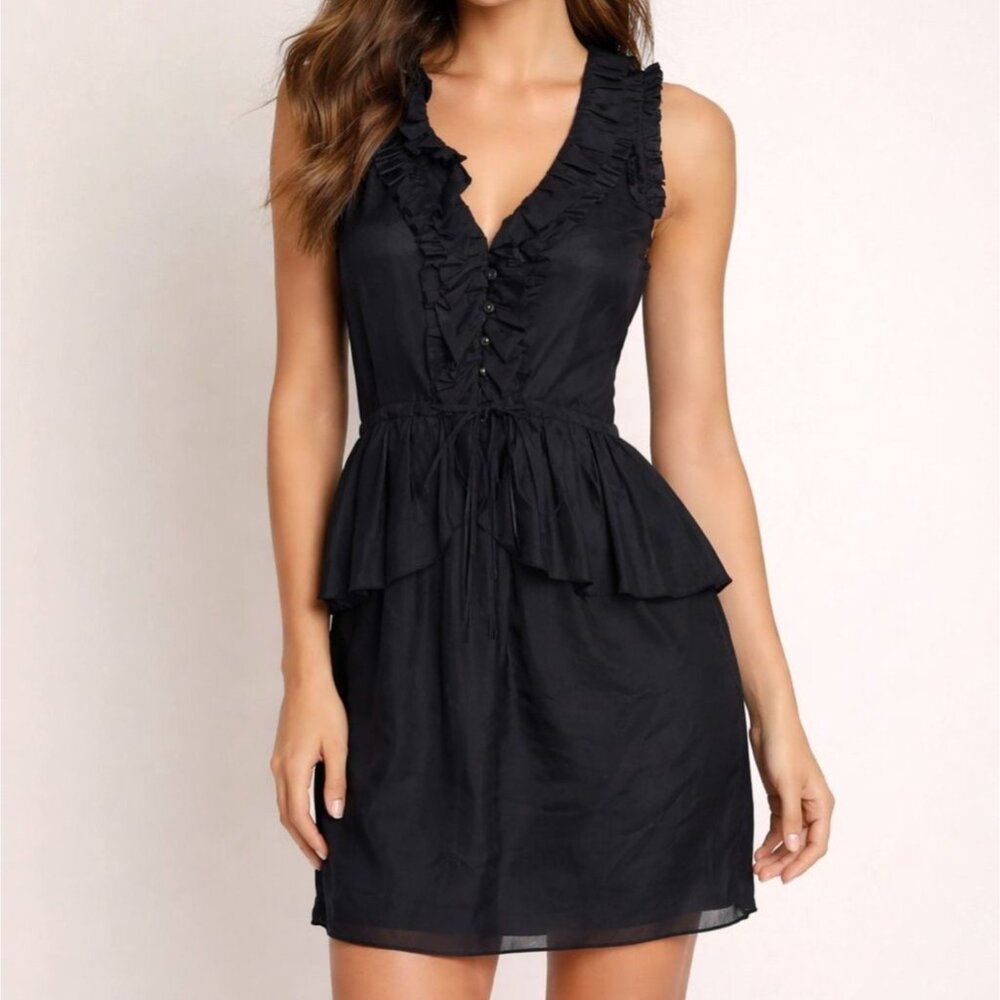 Rebecca Taylor Charcoal Gray Silk All Ruffled Dress Size 8 NEW